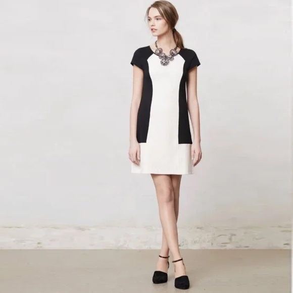 Maeve/Anthropologie Colorblock Black & Ivory Shift Dress, Size XS - Picture 1 of 6